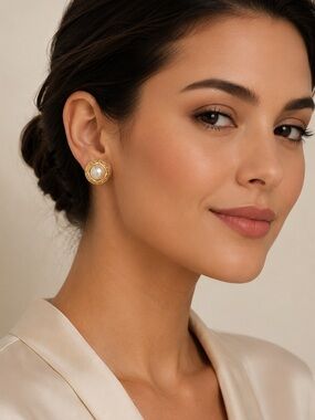 Roman Gold Tone Pearl Halo Stud Earrings - Women's Jewelry